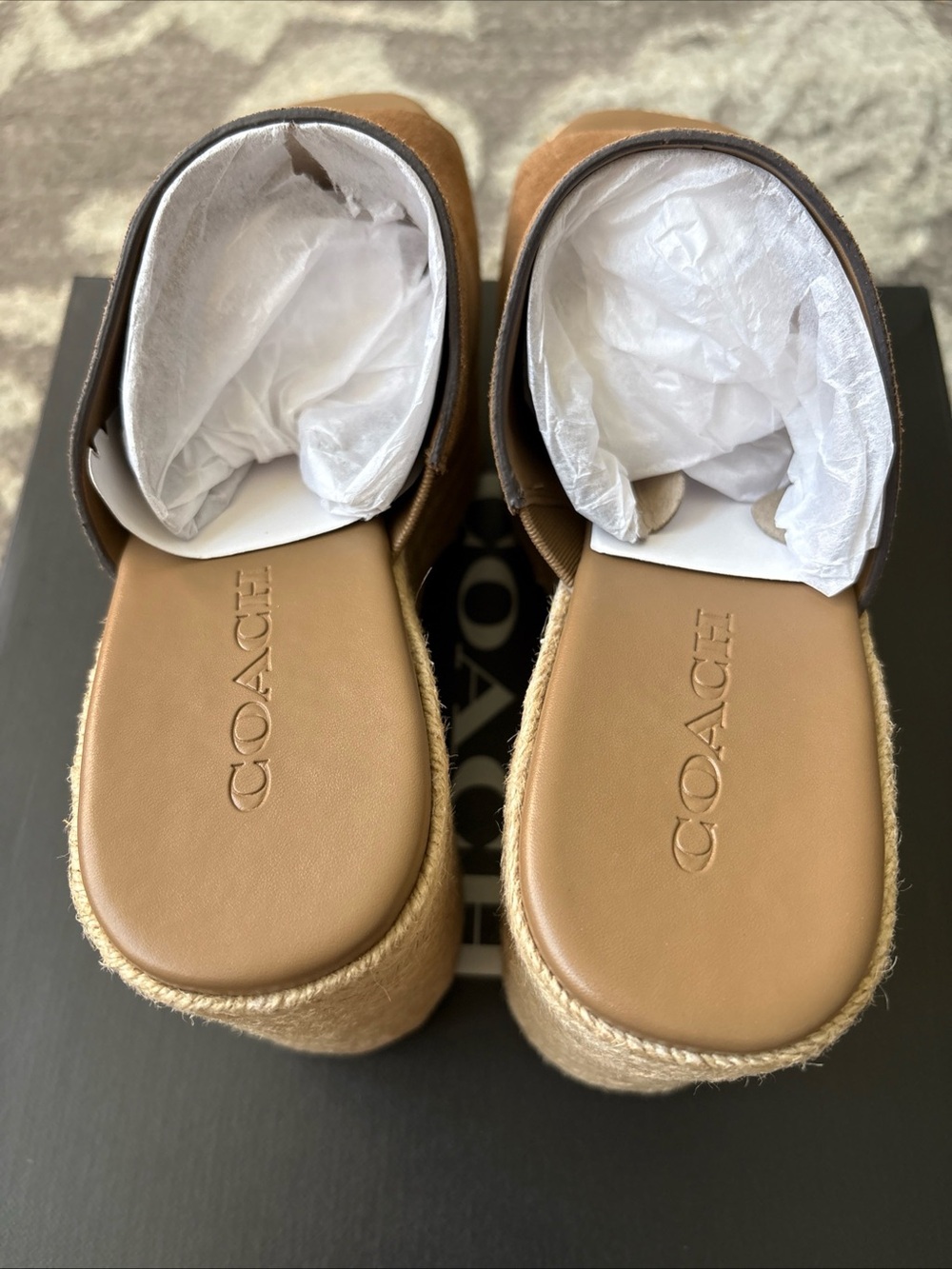 COACH Signature Suede Logo Espadrille Platform Wedge Slide Sandals Size-9.5 New - Picture 9 of 13